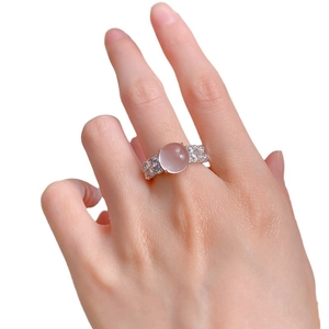 925 silver ring for women featuring a large oval pink gemstone with sparkling side zircons