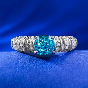 925 Sterling Silver Ring For Women Paraiba Blue Rhinestone Inlaid Luxurious Western Style Fashion Jewelry Gift