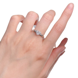 Bague élégante en argent 925 avec cristal en forme de cœur et anneau argenté poli