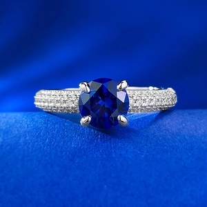 925 Sterling Silver Round Blue Rhinestone Halo Ring For Women Luxurious Wedding Engagement Band Fashion Accessories Jewelry