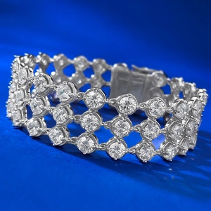 Sparkling triple-row crystal mesh bracelet in polished silver finish for women