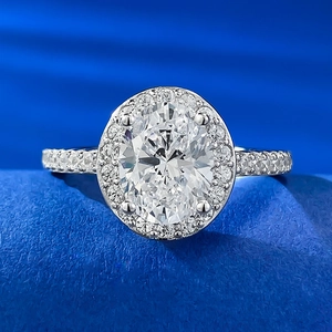 Elegant 925 Sterling Silver Oval Halo Ring For Women High Carbon Diamond White Rhinestone Simple Fashion Jewelry Wedding Gift