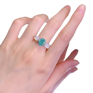 Bague en argent S925 avec pierre Paraiba bleue et incrustation nacre blanche