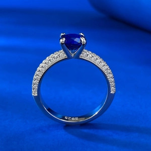 Luxurious S925 sterling silver ring featuring a one-carat round blue sapphire gemstone
