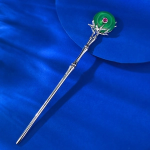 Neo-Chinese Style Bamboo Knot Hair Stick Green Chalcedony Inlaid Copper Silver Plated Retro Elegant Hairpin Hair Accessories