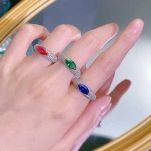 Elegant S925 silver rings with marquise-cut colorful stones and pavé diamond band