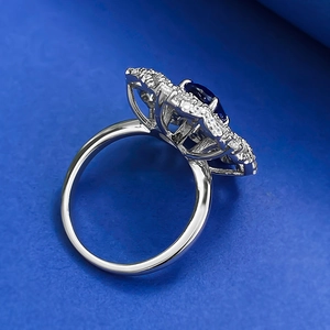 Macro side view showing the intricate hollow base of silver 925 royal blue gemstone ring
