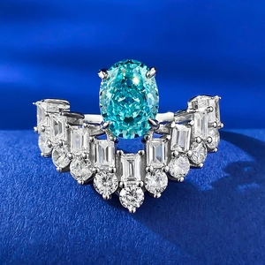 925 Sterling Silver Paraiba Blue Oval Rhinestone Crown Ring For Women Elegant Luxury Party Fashion Jewelry Finger Ring