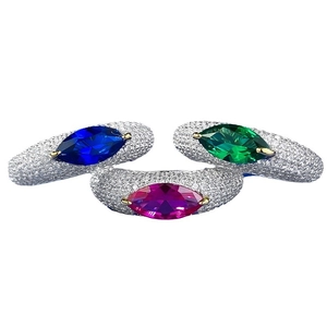 Elegant S925 silver marquise-cut rings with blue, green, and rose red gemstones