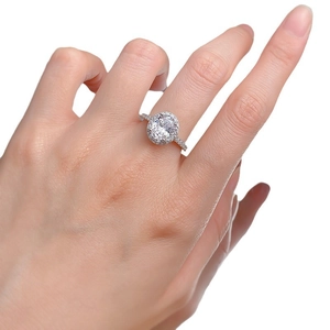 Elegant 925 silver halo ring with large oval carbon diamond and pavé side stones