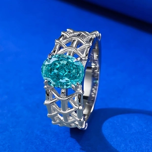 Bague élégante en argent S925 avec tourmaline Paraiba ovale et anneau tressé