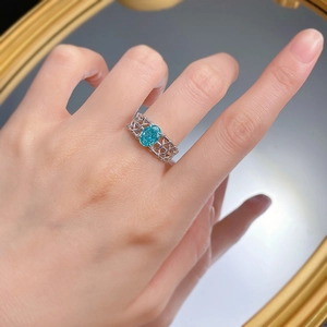 Bague luxueuse en argent S925 avec tourmaline Paraiba ovale et anneau large tressé