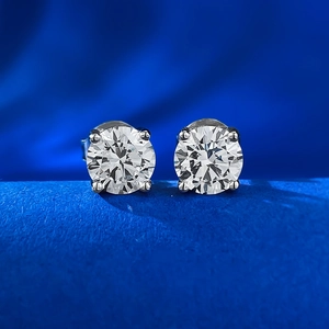 Classic S925 silver four-prong stud earrings with 6.5mm round brilliant cut stones