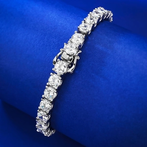 Bracelet de Tennis en Argent Sterling 925 pour Femme Zirconia Haute Qualité Coupe Ronde Classique Luxueux Scintillant Bijoux de Mariage