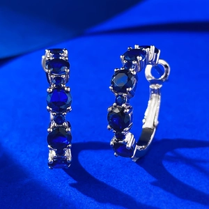S925 Sterling Silver Micro Pave Rhinestone Hoop Earrings For Women Luxury Blue Red Sparkling Rhinestone Inlaid Fashion Jewelry Gift