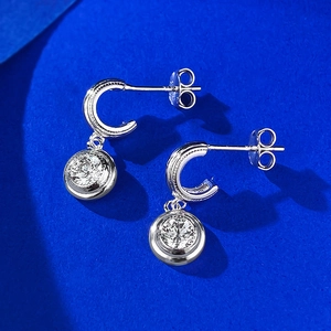 Minimalist S925 sterling silver C-shaped bubble stud earrings with round clear zircon stones