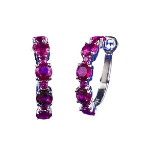 S925 sterling silver hoop earrings featuring ruby-red zircons in a classic claw setting