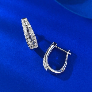 Elegant 925 sterling silver U-shaped hoop earrings with sparkling micro-pave crystals