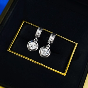 S925 sterling silver bubble stud earrings with round-cut gemstone in black jewelry box