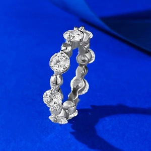 925 Sterling Silver Round Bead Inlaid Rhinestone Ring Simple Fashion Stackable Eternity Band Ring For Women Jewelry Gift