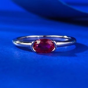 Bague en Argent Sterling 925 avec Strass Ovale pour Femme Minimaliste Rouge Bleu Blanc Pierre Géométrique Bijoux de Mode