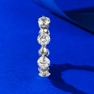 S925 sterling silver beaded ring with five sparkling round-cut cubic zirconia stones