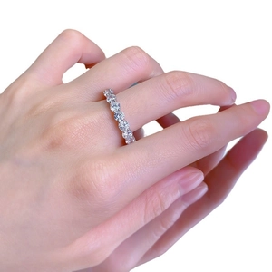 Sparkling S925 sterling silver eternity band ring with 4mm cubic zirconia round diamonds