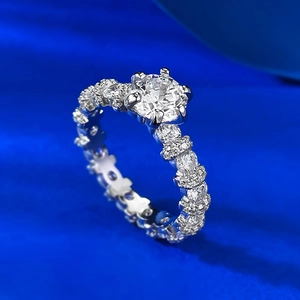 S925 sterling silver ring with 1 carat round solitaire diamond and pavé setting
