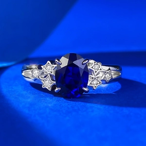 Vintage 925 Sterling Silver Oval Blue Rhinestone Star Ring For Women Elegant Crown Design Fashion Anniversary Jewelry Gift