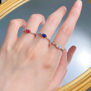 Ensemble de 3 bagues en argent S925 serties de pierres ovales rouges, bleues et claires