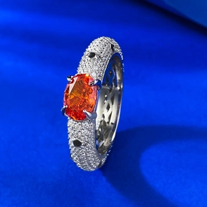Luxurious S925 silver ring with oval orange gemstone and pavé diamond band setting