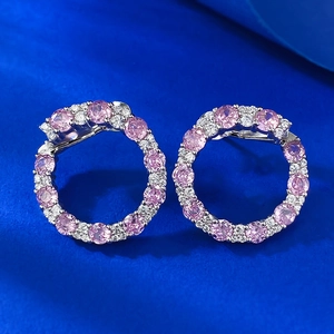 Élégantes créoles en argent 925 avec pavé de zircons roses et blancs scintillants