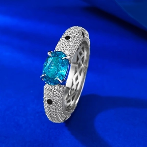 Luxurious S925 silver ring featuring a blue-green oval gemstone and panther pattern