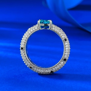 Luxurious S925 silver ring with radiant Paraiba blue gemstone and pavé diamonds