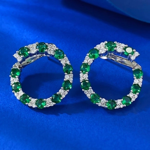 Boucles d'Oreilles Clous en Argent Sterling 925 Strass Circulaires Pierres Colorées Géométriques Bijoux d'Oreille Femme Accessoire Quotidien