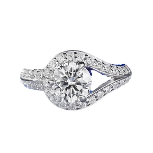 Elegant 925 silver halo ring featuring 1 carat round cut moissanite and pave band