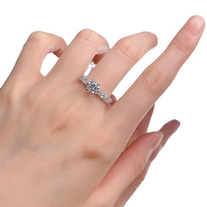 Luxurious S925 silver ring featuring 1ct round center stone and pave-set diamonds