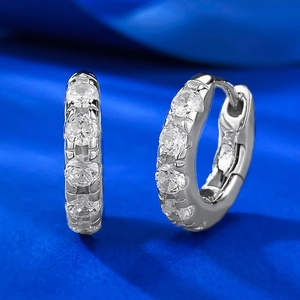 925 Sterling Silver Hoop Earrings For Women Luxury Pave Rhinestone Geometric Earring Classic Jewelry Gift For Her