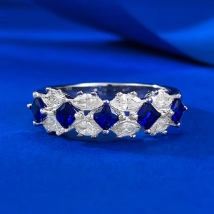 S925 Sterlingsilber Künstlicher Saphir Ring Damen Marquise Weiße Strass Ewigkeit Band Mode Schmuck Geschenk