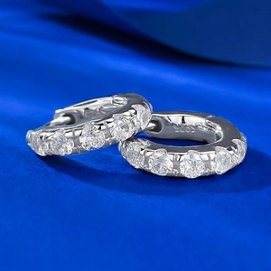 Elegant S925 sterling silver hoop earrings with sparkling round cubic zirconia row