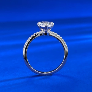 Close-up of 925 sterling silver ring with six-prong setting and side accents