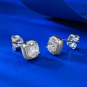 Classic S925 sterling silver stud earrings featuring 6mm square cushion cut cubic zirconia