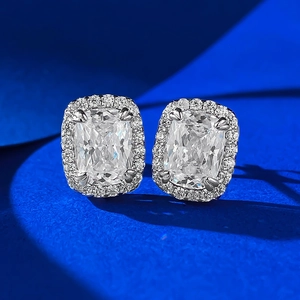 925 Sterling Silver Cushion Cut Halo Stud Earrings For Women White Rhinestone Inlaid Geometric Fashion Jewelry Gift