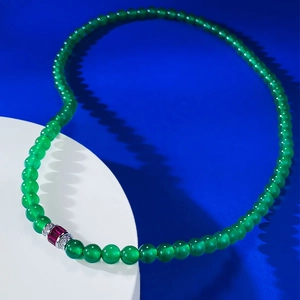 Collana di Perle in Argento Sterling 925 con Calcedonio Verde e Ciondolo con Strass Elegante Regalo per Donna Gioielli di Moda