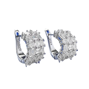 Sparkling S925 sterling silver hoop earrings with luxurious multi-row zircon pavé stones