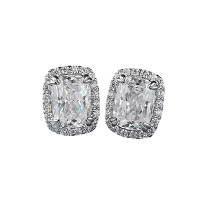 Classic S925 sterling silver cushion cut halo stud earrings with brilliant zircon stones