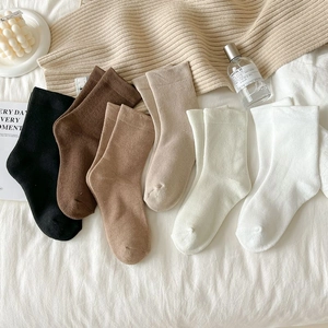 Pack of 6 thick cotton mid-calf socks in assorted neutral solid colors for autumn winter