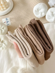 Close-up of thick ribbed knit thermal socks in earth tones for winter warmth