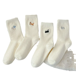 Thick warm winter thermal socks for women with cute animal embroidery 4-pair set