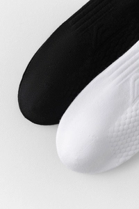 Détails de chaussettes en coton blanc avec maille respirante et texture côtelée sport